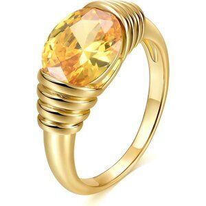 Women Trendy Gemstone Chunky Ring 18k Gold Plated Band Signet